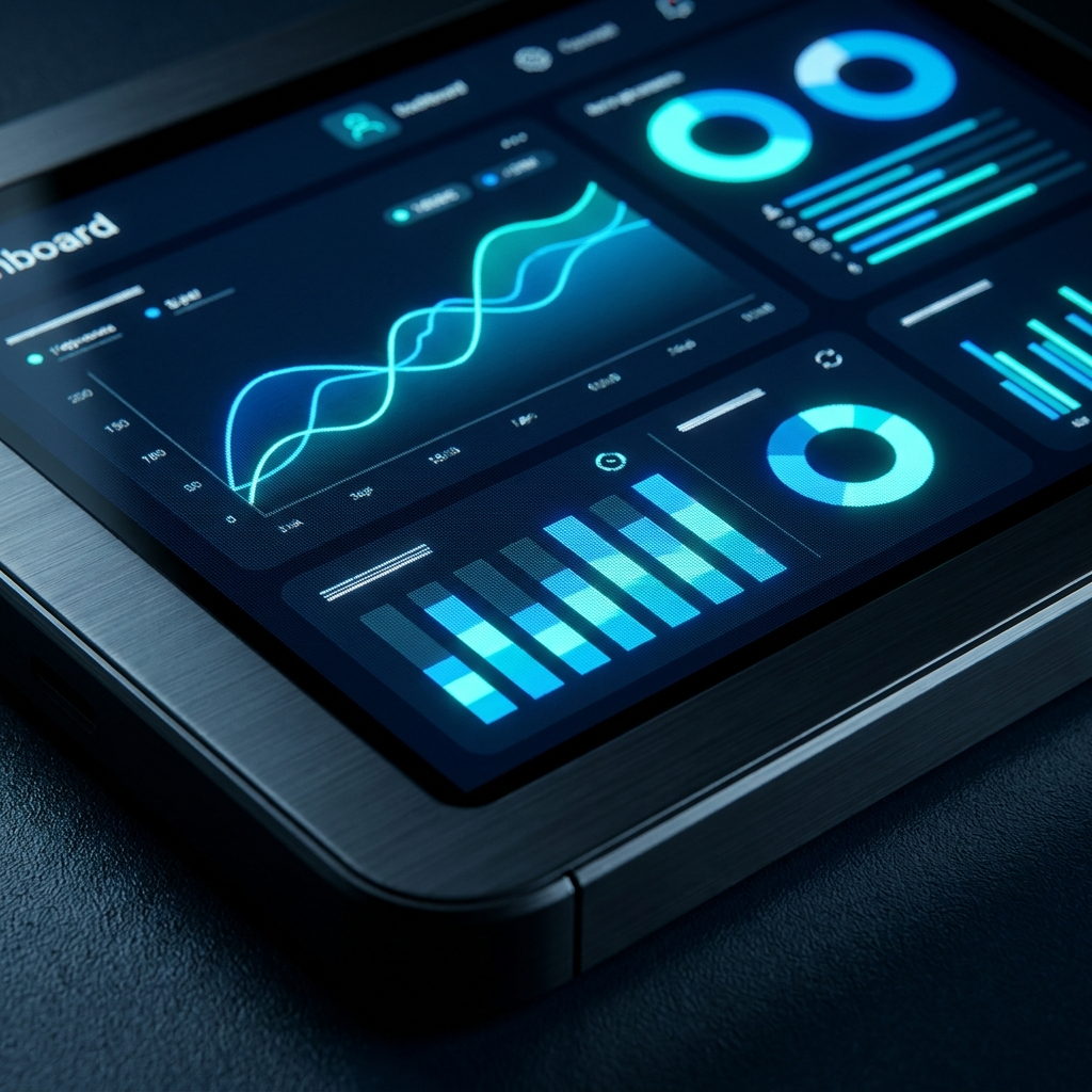 Dashboard with glowing charts